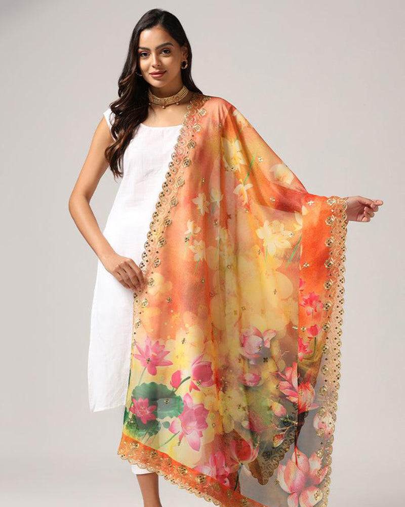 Organza Floral Dupatta